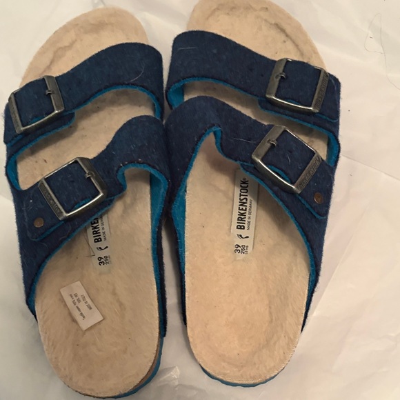 Birkenstock Arizona Two-Strap Sandals in Dark Blue with Teal Trim - Picture 4 of 6